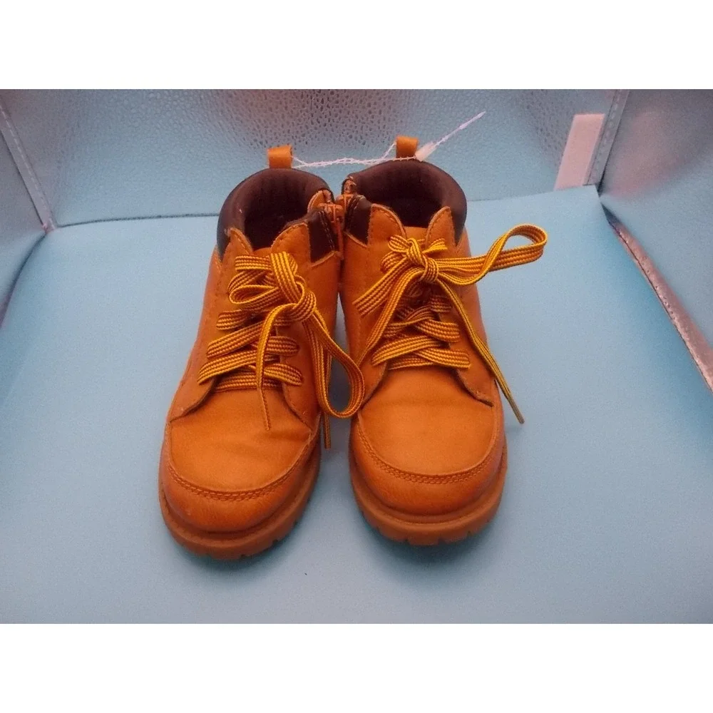Carters Toddler Boys Tan Faux Leather Lace Up Side Zip Work Boots Size 10